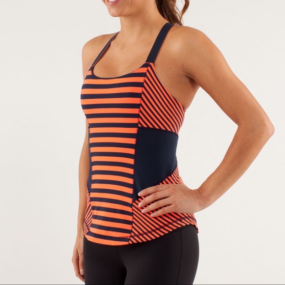 lululemon athletica Tops - Lululemon Coral&Blue Stripe Work It Out Tank Sz.8